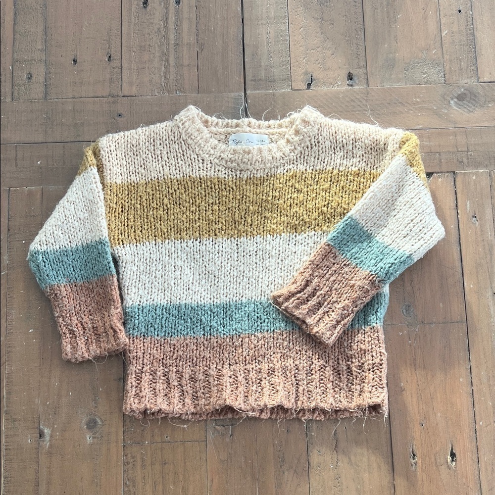 Rylee + Cru Colorblock Sweater in Cream, Gold, and Blue knit 12-18 months